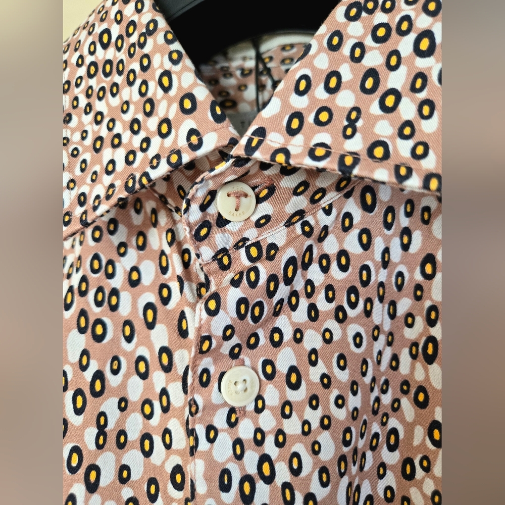 NWT TED BAKER London Multicolor Patterned Button-Down Shirt Size:4/L - Picture 3 of 13